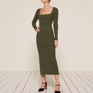 Reformation Olive Green Midi Dress